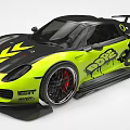 Yellow And Black Sports Car With Racing Decals Edge 81 Rear Spoiler Red Brake Wheels