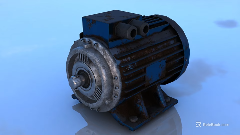Heavy Duty Industrial Electric Motor With Metal Casing Cooling Fins And Shaft 3d model 
