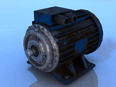 Heavy Duty Industrial Electric Motor With Metal Casing Cooling Fins And Shaft 3d model