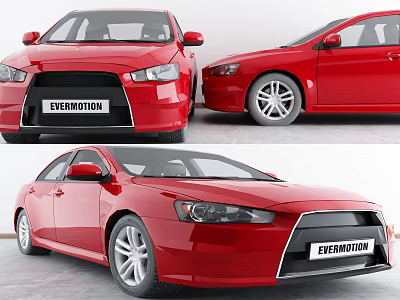 Red Evermotion Sedan Exterior Design From Multiple Angles With Sleek Body 3d model