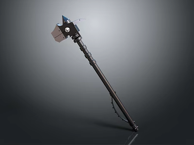 Metal Battle Axe Design With Long Handle Blue Silver Head And Chain 3d model