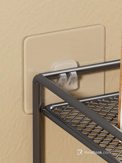 Metal Storage Rack With Suction Cup Mounting On Beige Tile Wall For Kitchen 3d model