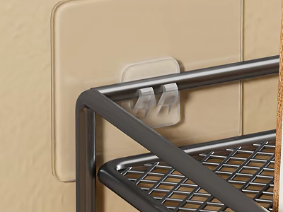Metal Storage Rack With Suction Cup Mounting On Beige Tile Wall For Kitchen 3d model
