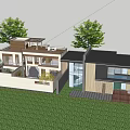 Modern Rural Self Built House Exterior With Green Trees Glass Windows And Balcony