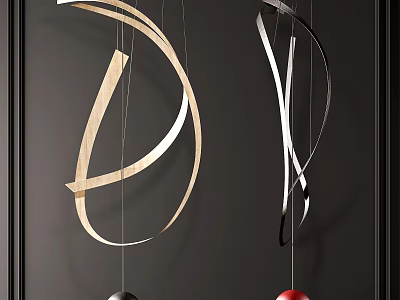Modern Curved Chandelier With Metallic Structure And Decorative Balls For Interior Decor 3d model