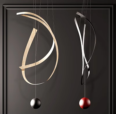 Modern Curved Chandelier With Metallic Structure And Decorative Balls For Interior Decor 3d model