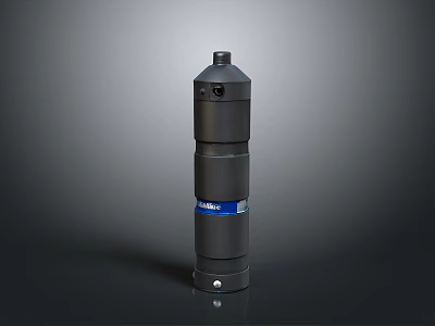 Black Cylindrical Industrial Equipment With Multi Layer Structure And Blue Label 3d model