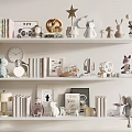 Stylish Shelf Display Decorative Ornament Collection With Books Figurines Clock Frames Star Rabbit And Elephant