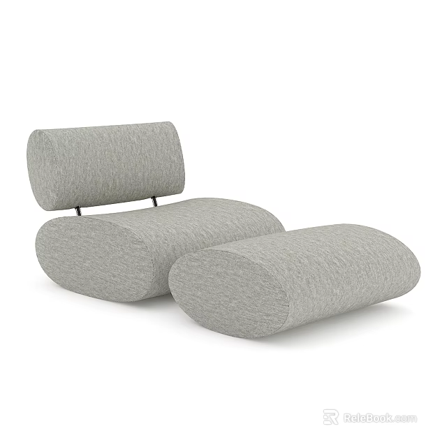 Minimalist Modern Gray Single Sofa With Rounded Cushion And Ottoman Design 3d model