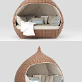 Rattan Woven Dome Shaped Hammock with Cushions and Light Colored Padding