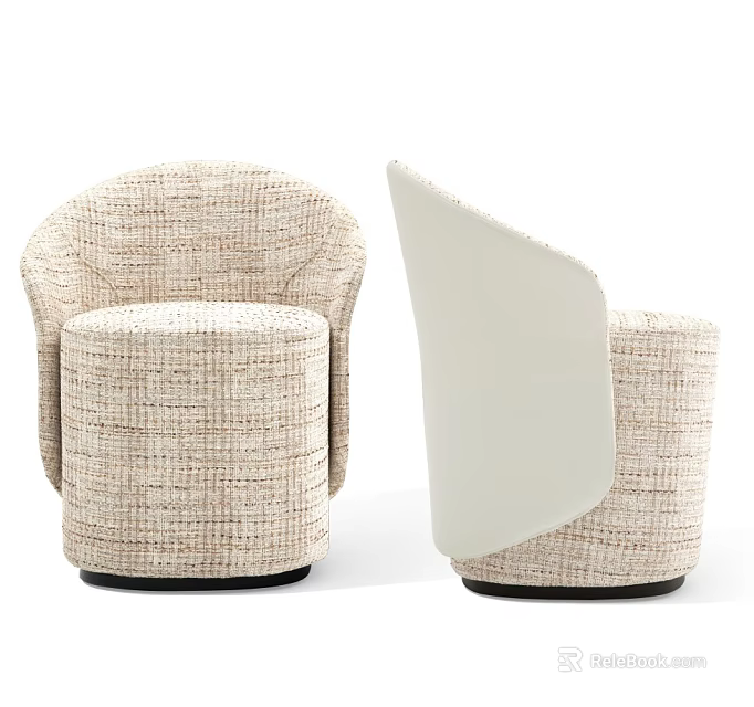 Modern Beige Single Sofa With Woven Texture And Curved Backrest Design 3d model