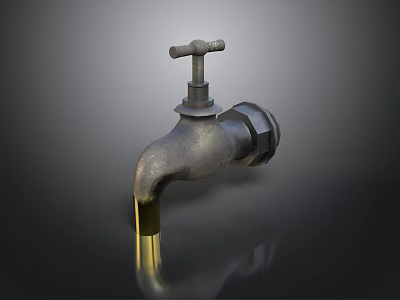 Vintage Metal Faucet With Dripping Water And Reflection On Dark Background 3d model