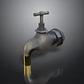 Vintage Metal Faucet With Dripping Water And Reflection On Dark Background