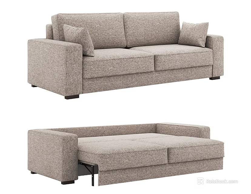 Gray Fabric Convertible Sofa Bed With Modern Design And Comfort Features 3d model