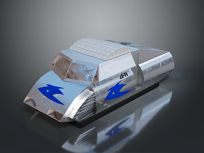Silver Metallic Model Vehicle With Blue Bird Logo Number 51 Reflective Surface 3d model