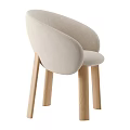 Beige Upholstered Accent Chair With Curved Backrest and Wooden Legs for Modern Minimalist Interior
