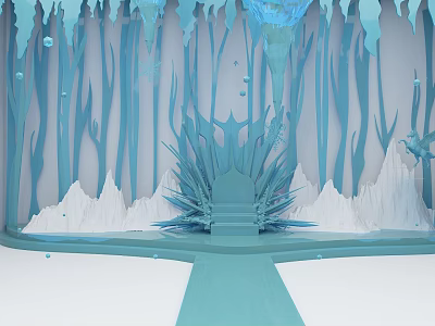 Enchanting Ice Landscape With Frozen Throne Icicle Trees And Shimmering Ice Floor 3d model