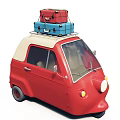 Red Motorcycle With Red And Blue Suitcases Stacked On Top For Travel