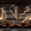 Modern Café Interior With Wooden Ceiling Bar Counter Tables Chairs Hanging Plants And Wall Decor