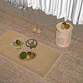Fresh Assorted Fruits On Bamboo Weave Table With Woven Mat In Bright Room