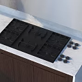 Contemporary Kitchen Cabinets Featuring Wooden Countertop Stove Sink And Wall Mirror
