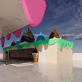 Colorful Ice Cream Themed Service Station With Pink Dripping Canopy And Cone Decorations
