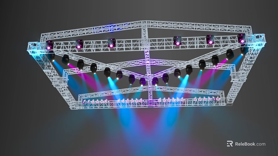 Modern Stage Design With Aluminum Truss And Colorful LED Stage Lights 3d model 