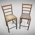 Two Rustic Wooden Bar Stools With Woven Seat And Ladder Back Frame Design
