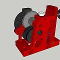 Detailed Red Mechanical Component Featuring Gear Wheel Holes And Colored Dots 3d model