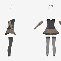 Women's Fashion Outfit With Black Corset Leopard Print Sleeves Skirt Gray Stockings And Bow Hairpieces