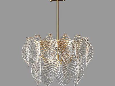 Elegant Leaf Shaped Chandelier With Transparent Glass And Golden Metal Frame Design 3d model