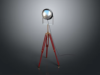 Stable Modern Floor Lamp With Red Tripod Base Metal Head And Transparent Shield 3d model