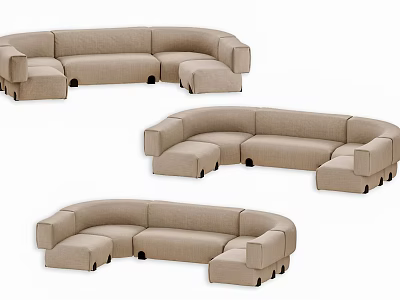 Beige Curved Sectional Sofa With Modular Design And Various Configurations 3d model