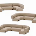 Beige Curved Sectional Sofa With Modular Design And Various Configurations
