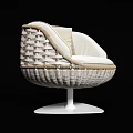 Elegant Modern Woven Armchair With White And Beige Cushions And Round Base