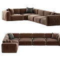 Modern Brown Velvet Sectional Sofa With Modular Design And Soft Cushions 3d model