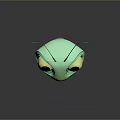 Cute Green Cartoon Grasshopper With Big Eyes And Long Antennae On Dark Background