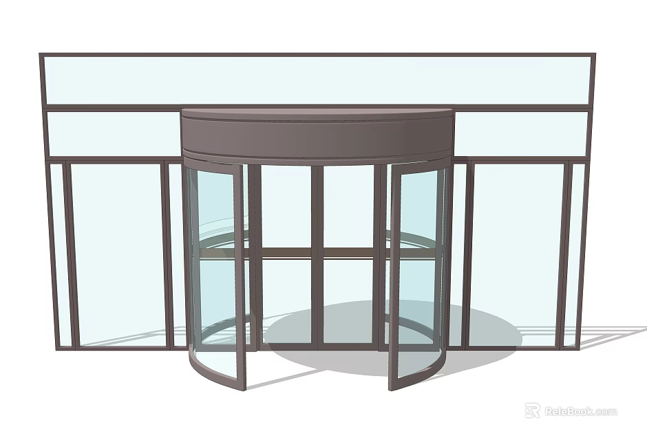Revolving Door With Glass Panels And Metal Frame For Commercial Building Entrance 3d model 