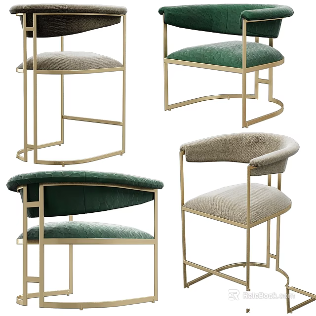 Modern Accent Chairs With Gold Metal Frames Green Gray Velvet Upholstery And Curved Backrest 3d model 