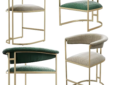 Modern Accent Chairs With Gold Metal Frames Green Gray Velvet Upholstery And Curved Backrest 3d model