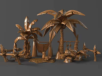 Copper Palm Tree And Banana Tree Plant Sculptures For Decorative Carving Art 3d model