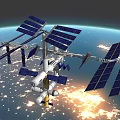 International Space Station with Large Solar Panels Orbiting Above Earth Surface