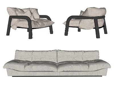 Modern Light Gray Sofa Set with Black Frame and Plush Cushions Contemporary Living Room Furniture 3d model