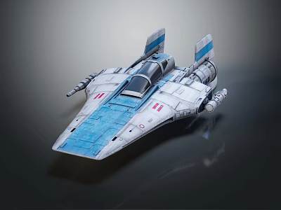 Detailed Futuristic Sci-Fi Spaceship Model Design With Blue White Exterior And Cockpit 3d model