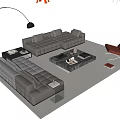 Modern Sofa and Coffee Table Set with Floor Lamp Armchair and Rug in Living Room