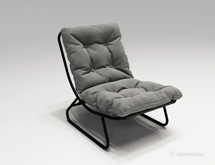 Gray Upholstered Single Sofa With Square Tufted Design And Black Metal Frame 3d model