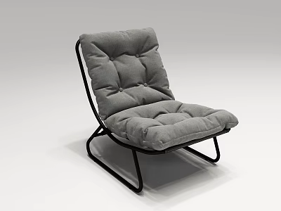 Gray Upholstered Single Sofa With Square Tufted Design And Black Metal Frame 3d model