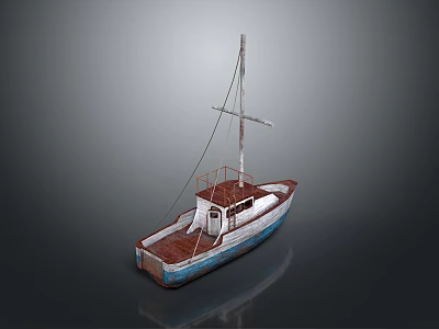 Vintage Wooden Sailboat With Blue White Hull Mast And Deck On Gray Background 3d model