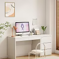 Cream wind study computer desk computer workbench 3d model