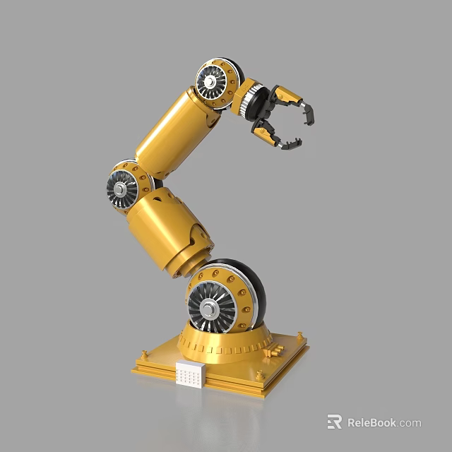 Yellow Industrial Robotic Arm With Precision Joints And Sturdy Base For Manufacturing Automation 3d model 